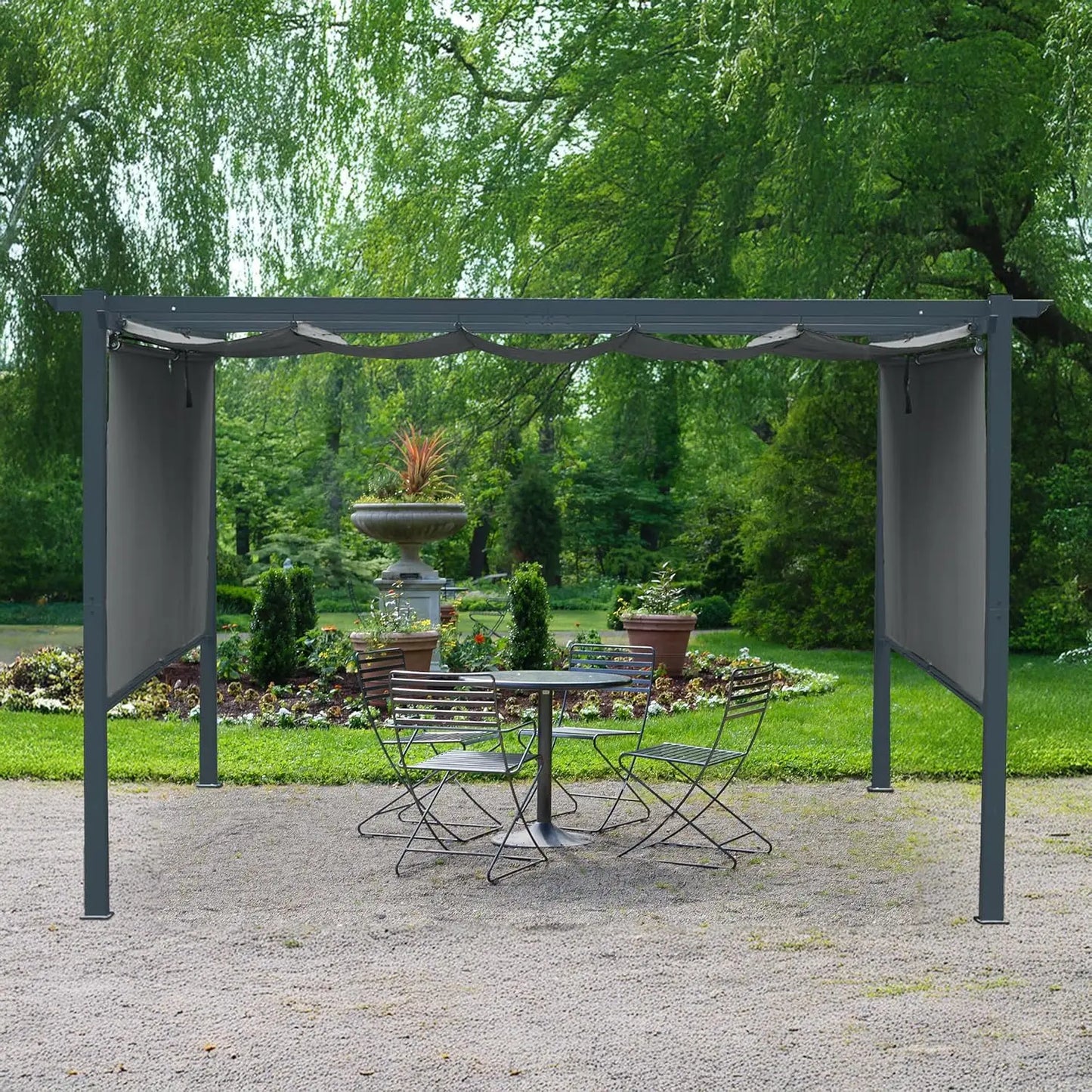 10 x 13 ft Outdoor Pergola with Retractable Shade Canopy, Matte Aluminum Frame,