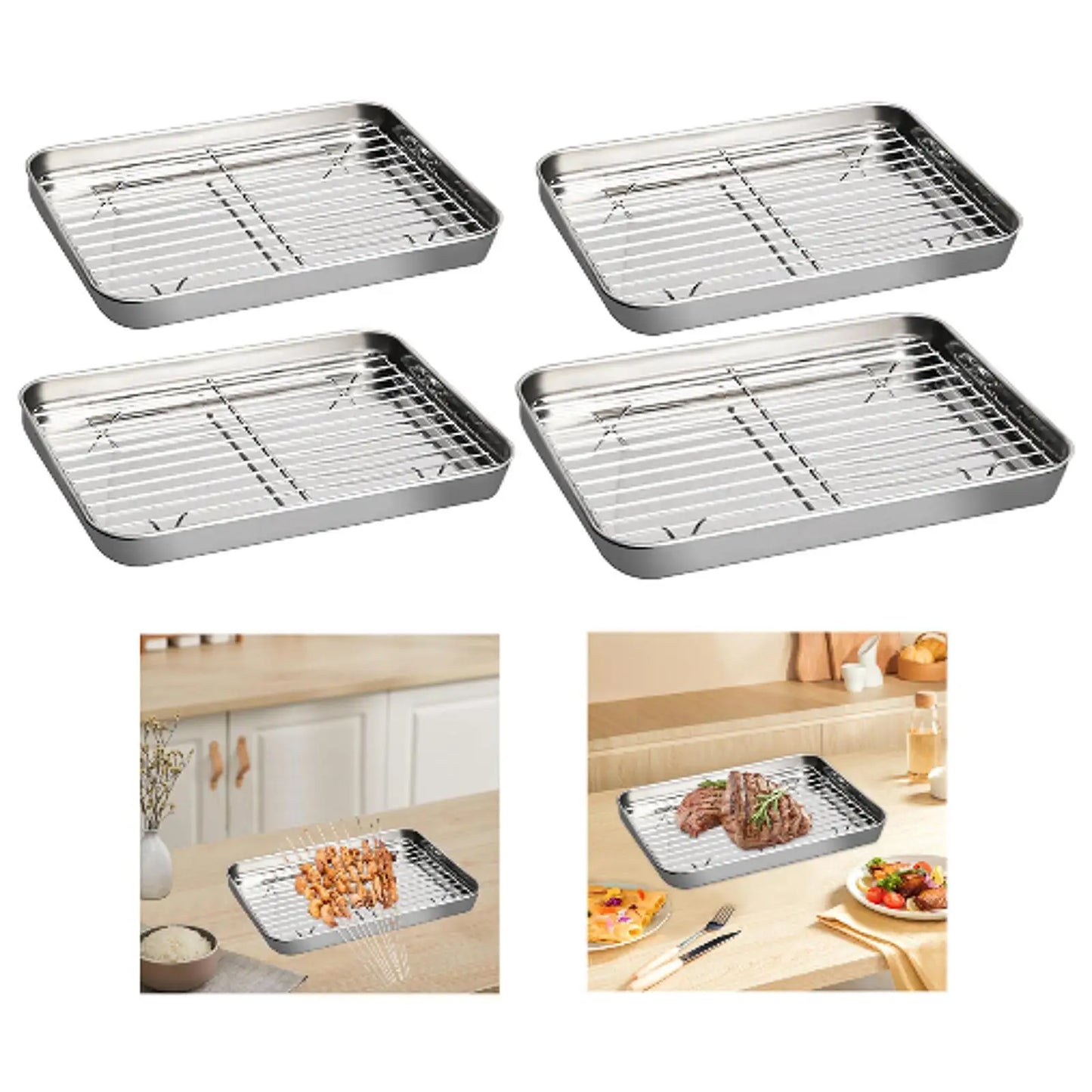 Baking Sheet with Rack Baking Pan with Wire Rack Steel Serving Tray Cookie Pan Cookie Sheet for BBQ Kitchen Family Gatherings
