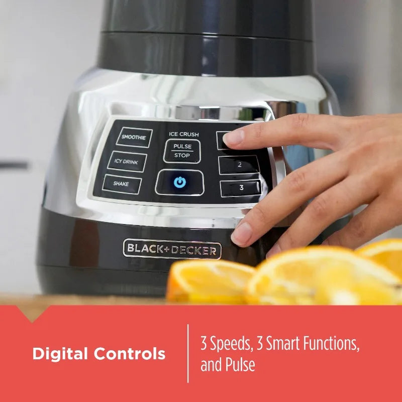 Black & Decker Quiet Blender, 48 oz Glass Jar, Personal Blending Jar, 900 W Peak Power, 3 Speeds, 3 Auto Functions, BL1400DG-P
