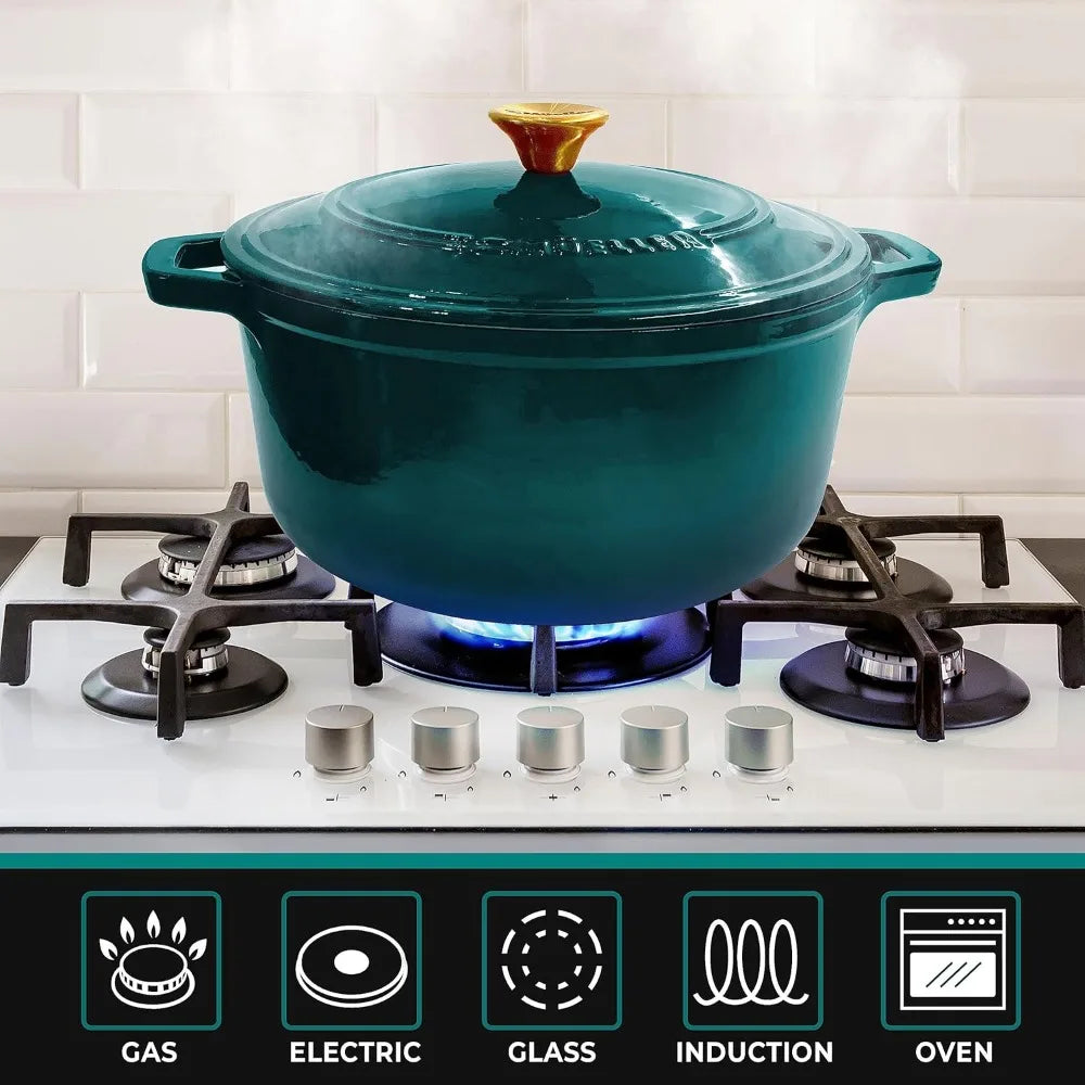 6 Quart Enameled Cast Iron Dutch Oven Pot with Lid, Heavy-Duty, Oven Safe up to 500° F & Across All Cooktops