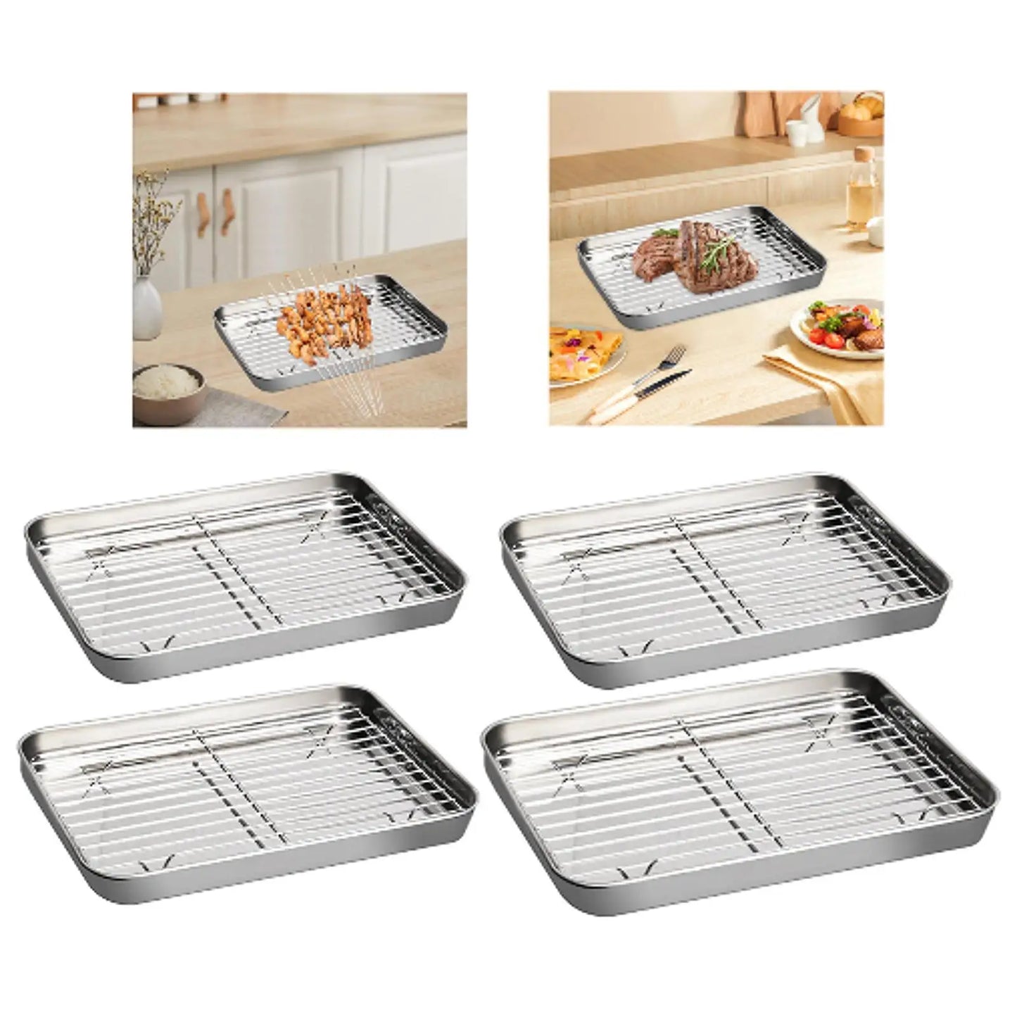 Baking Sheet with Rack Baking Pan with Wire Rack Steel Serving Tray Cookie Pan Cookie Sheet for BBQ Kitchen Family Gatherings