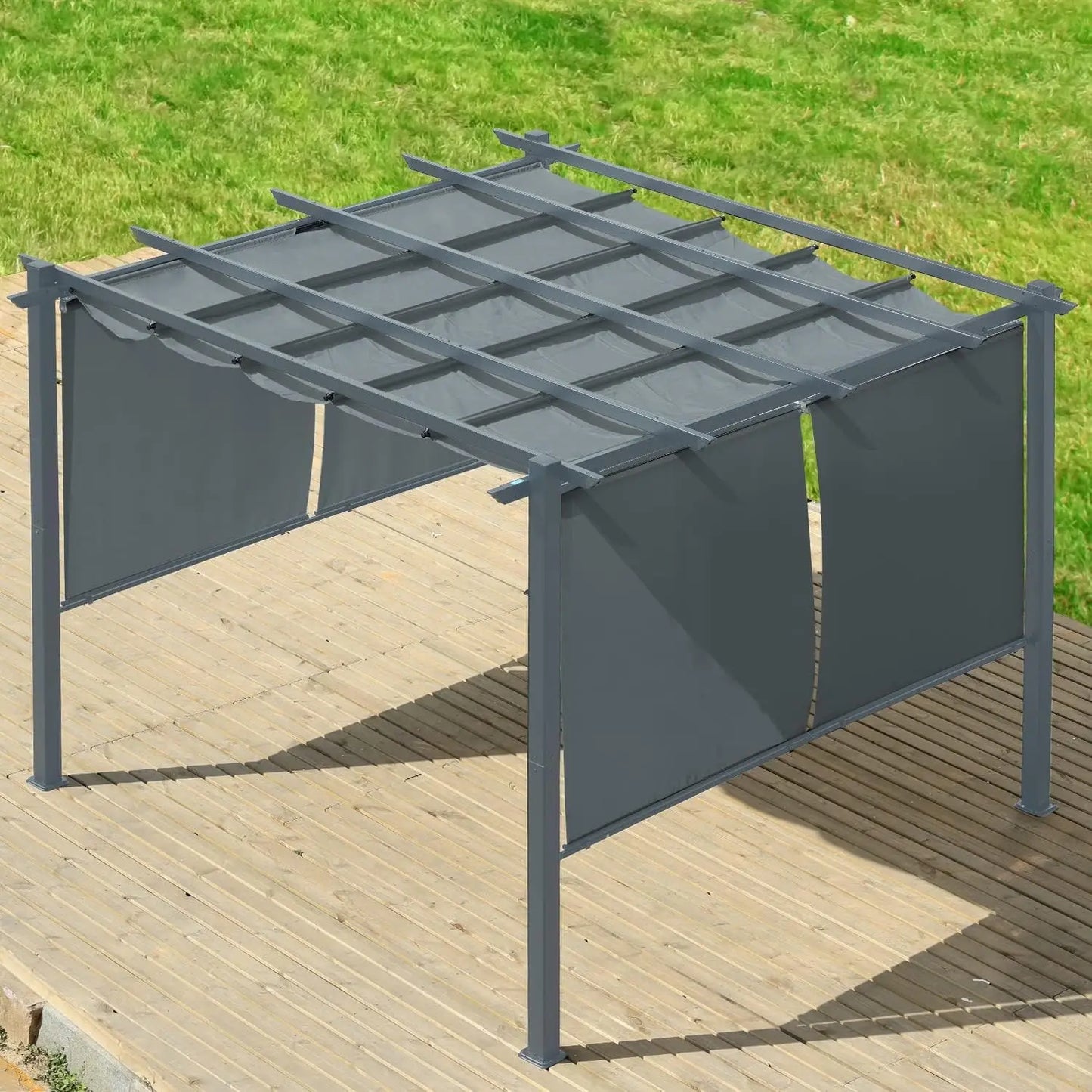 10 x 13 ft Outdoor Pergola with Retractable Shade Canopy, Matte Aluminum Frame,