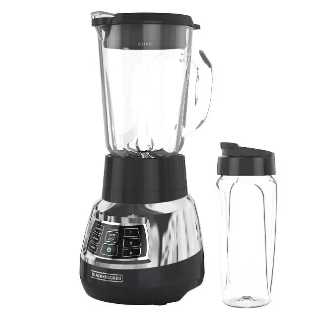 Black & Decker Quiet Blender, 48 oz Glass Jar, Personal Blending Jar, 900 W Peak Power, 3 Speeds, 3 Auto Functions, BL1400DG-P