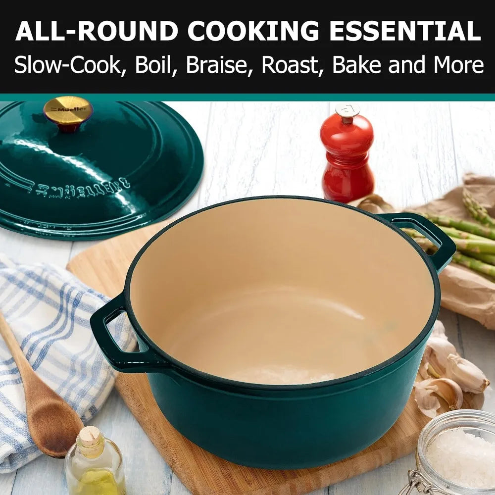 6 Quart Enameled Cast Iron Dutch Oven Pot with Lid, Heavy-Duty, Oven Safe up to 500° F & Across All Cooktops