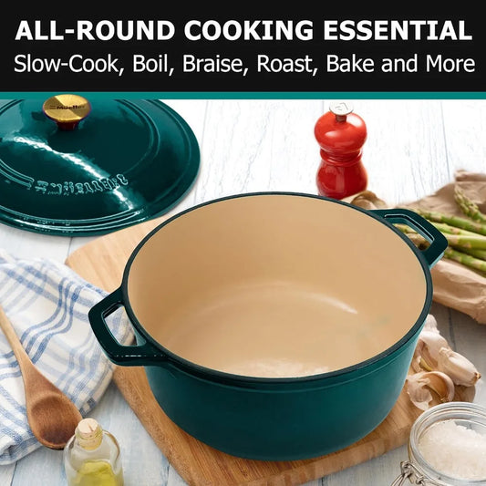 6 Quart Enameled Cast Iron Dutch Oven Pot with Lid, Heavy-Duty, Oven Safe up to 500° F & Across All Cooktops