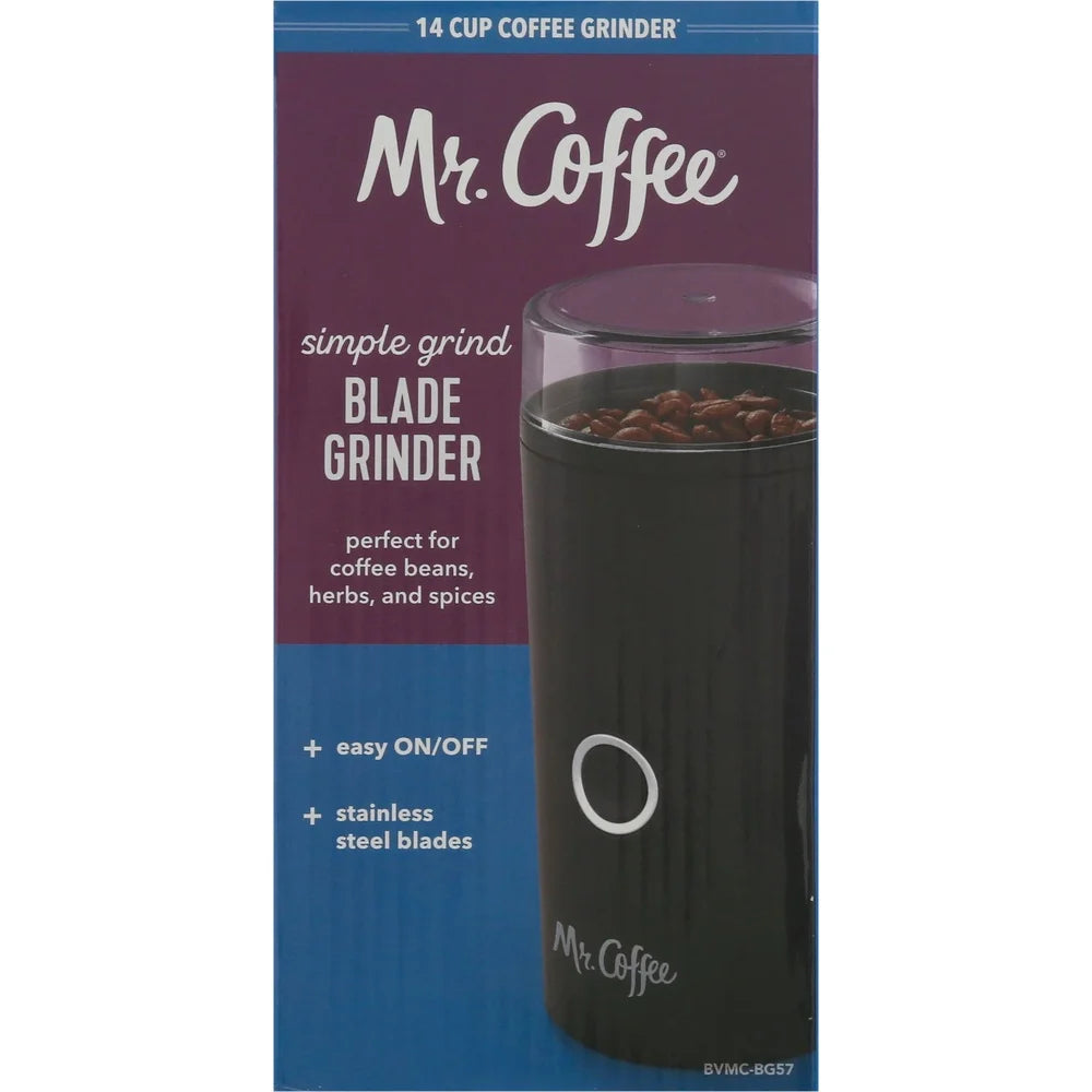 Coffee Grinder Stainless Steel Blades 14-Cup Capacity Easy On Off Switch Transparent Lid Cord Storage Cleaning Brush