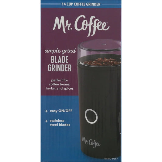 Coffee Grinder Stainless Steel Blades 14-Cup Capacity Easy On Off Switch Transparent Lid Cord Storage Cleaning Brush