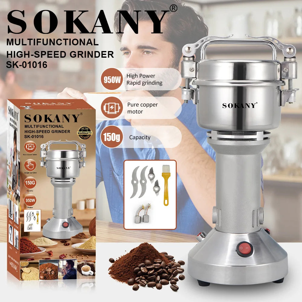 150g Electric Grain Grinder, 304 Stainless Steel, High Speed Spice Grinder for Bulgur, Oats, Corn, Peppers and Coffee Beans