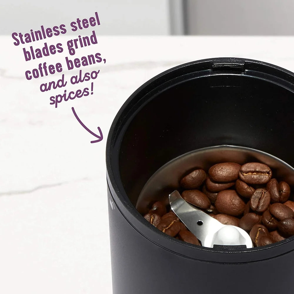 Coffee Grinder Stainless Steel Blades 14-Cup Capacity Easy On Off Switch Transparent Lid Cord Storage Cleaning Brush