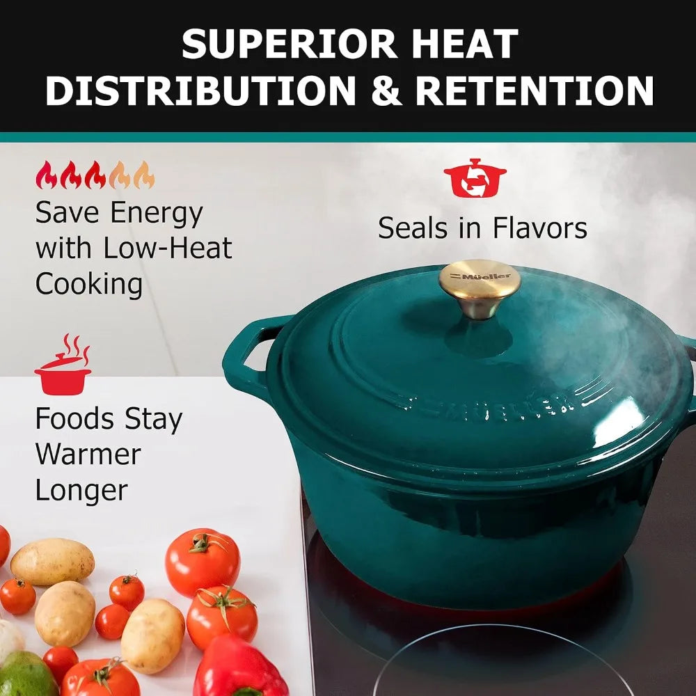 6 Quart Enameled Cast Iron Dutch Oven Pot with Lid, Heavy-Duty, Oven Safe up to 500° F & Across All Cooktops