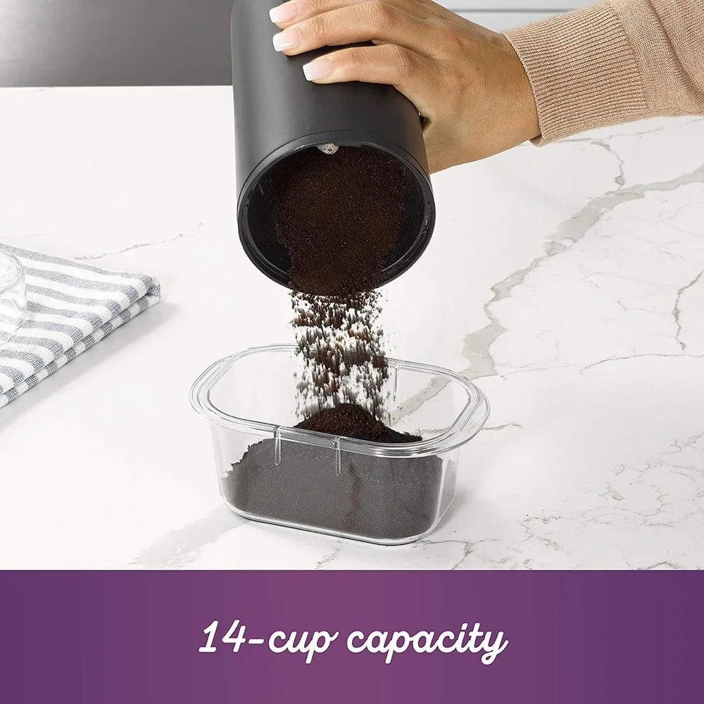 Coffee Grinder Stainless Steel Blades 14-Cup Capacity Easy On Off Switch Transparent Lid Cord Storage Cleaning Brush