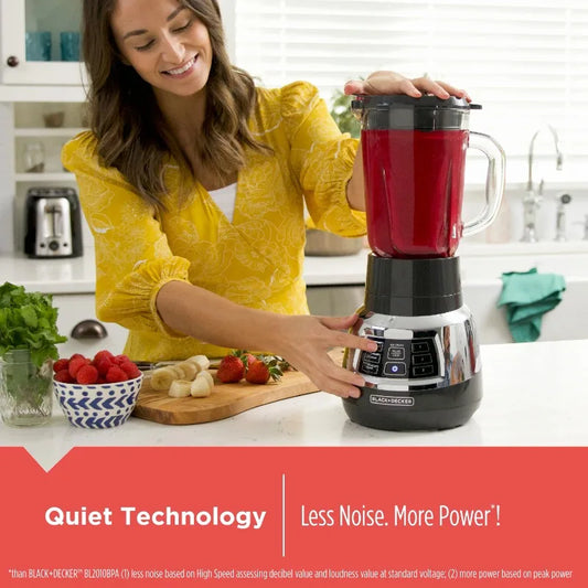 Black & Decker Quiet Blender, 48 oz Glass Jar, Personal Blending Jar, 900 W Peak Power, 3 Speeds, 3 Auto Functions, BL1400DG-P