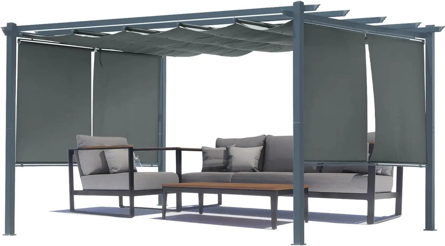 10 x 13 ft Outdoor Pergola with Retractable Shade Canopy, Matte Aluminum Frame,