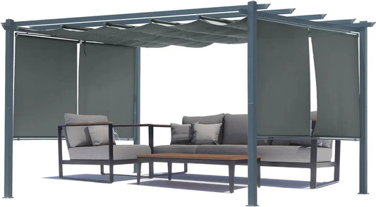 10 x 13 ft Outdoor Pergola with Retractable Shade Canopy, Matte Aluminum Frame,