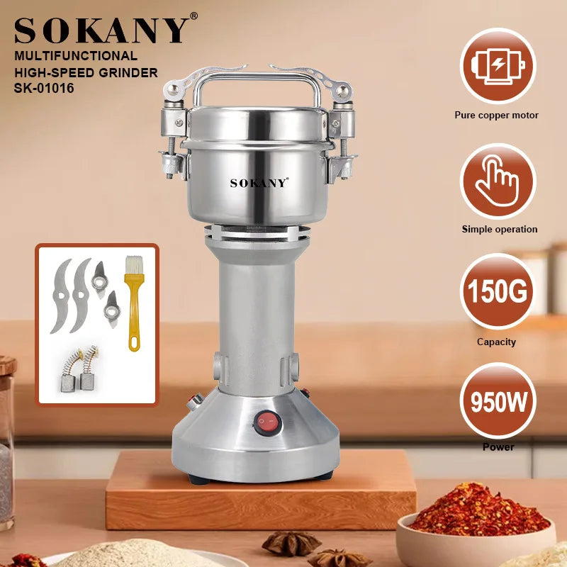 150g Electric Grain Grinder, 304 Stainless Steel, High Speed Spice Grinder for Bulgur, Oats, Corn, Peppers and Coffee Beans