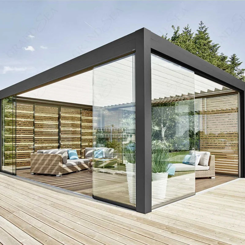 Custom. Style Waterproof Pergola Patio Automatic Louver Roof Aluminum Pergola Tent System Outdoor