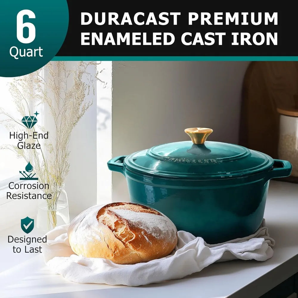 6 Quart Enameled Cast Iron Dutch Oven Pot with Lid, Heavy-Duty, Oven Safe up to 500° F & Across All Cooktops